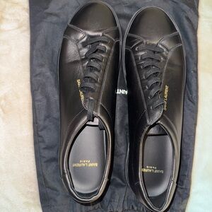 Saint Laurent Black Leather Sneakers with Gold Accents